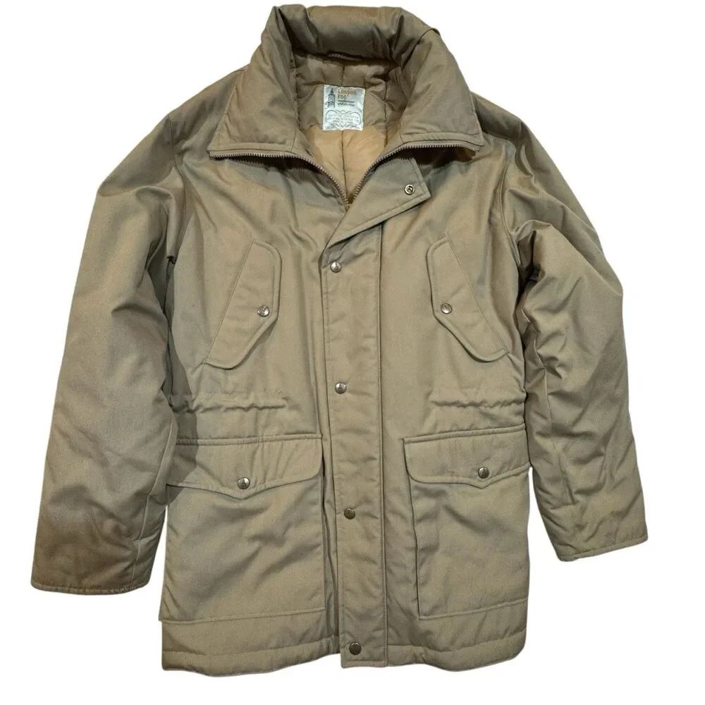 Vintage 80s London Fog Parka 40R Quilted Hooded Coat Big Ben‎ Zip Korea